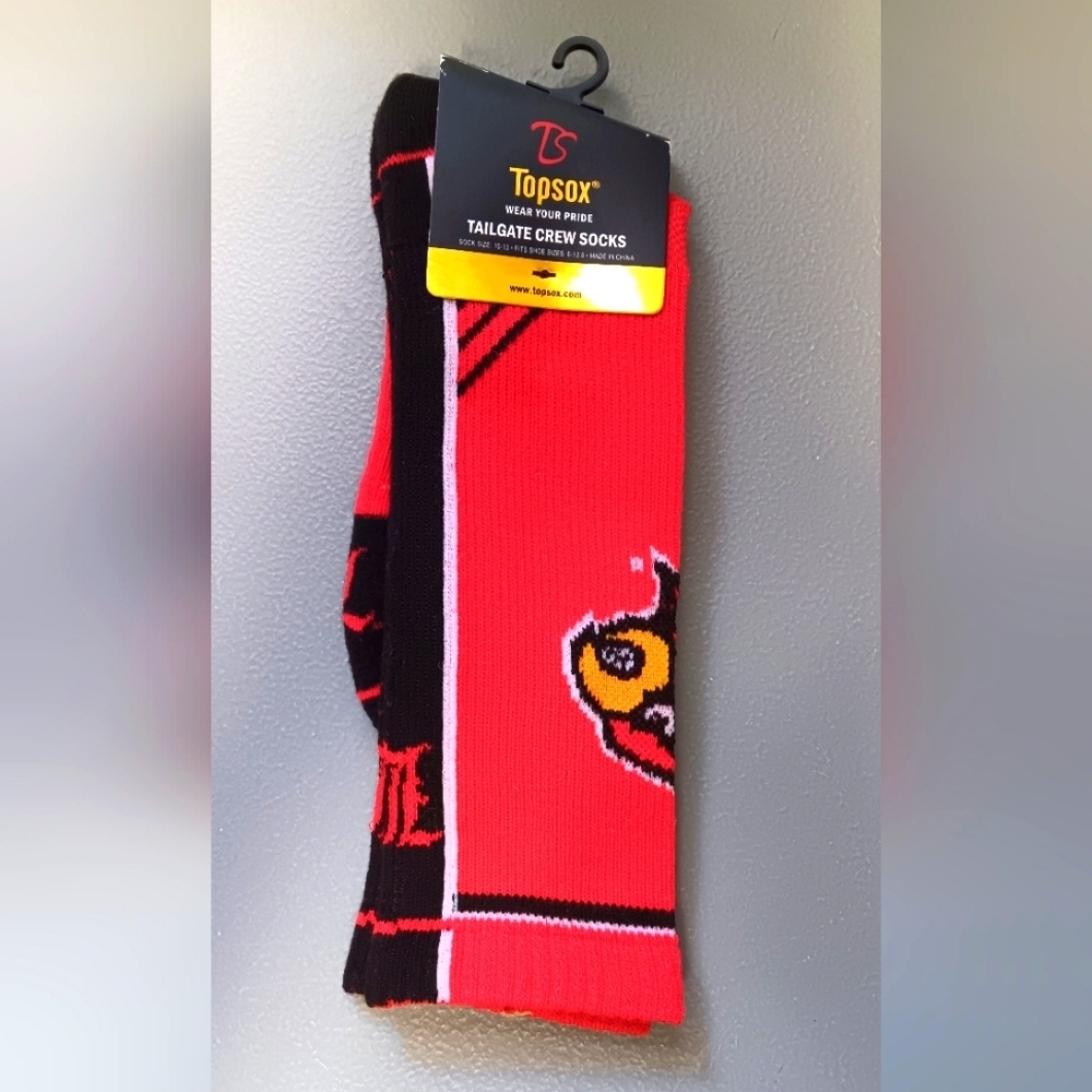 NWT MENS TOPSOX UNIVERSITY OF LOUISVILLE TAILGATE CREW SOCKS MENS SZ 10-13
